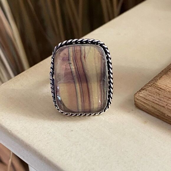 Fluorite Sterling Silver Ring Size 9 - Picture 1 of 8